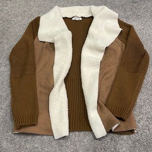 Sherpa lined suede waterfall cardigan
